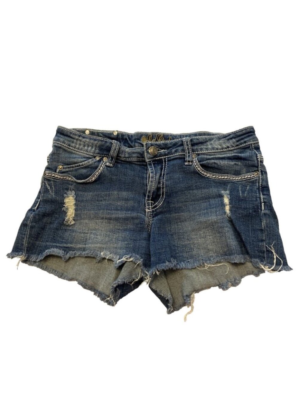 RED RIVET womens Jr Cut off Jeans SHORTS Sz 7 Pockets Embellishments countrycore - Picture 4 of 9